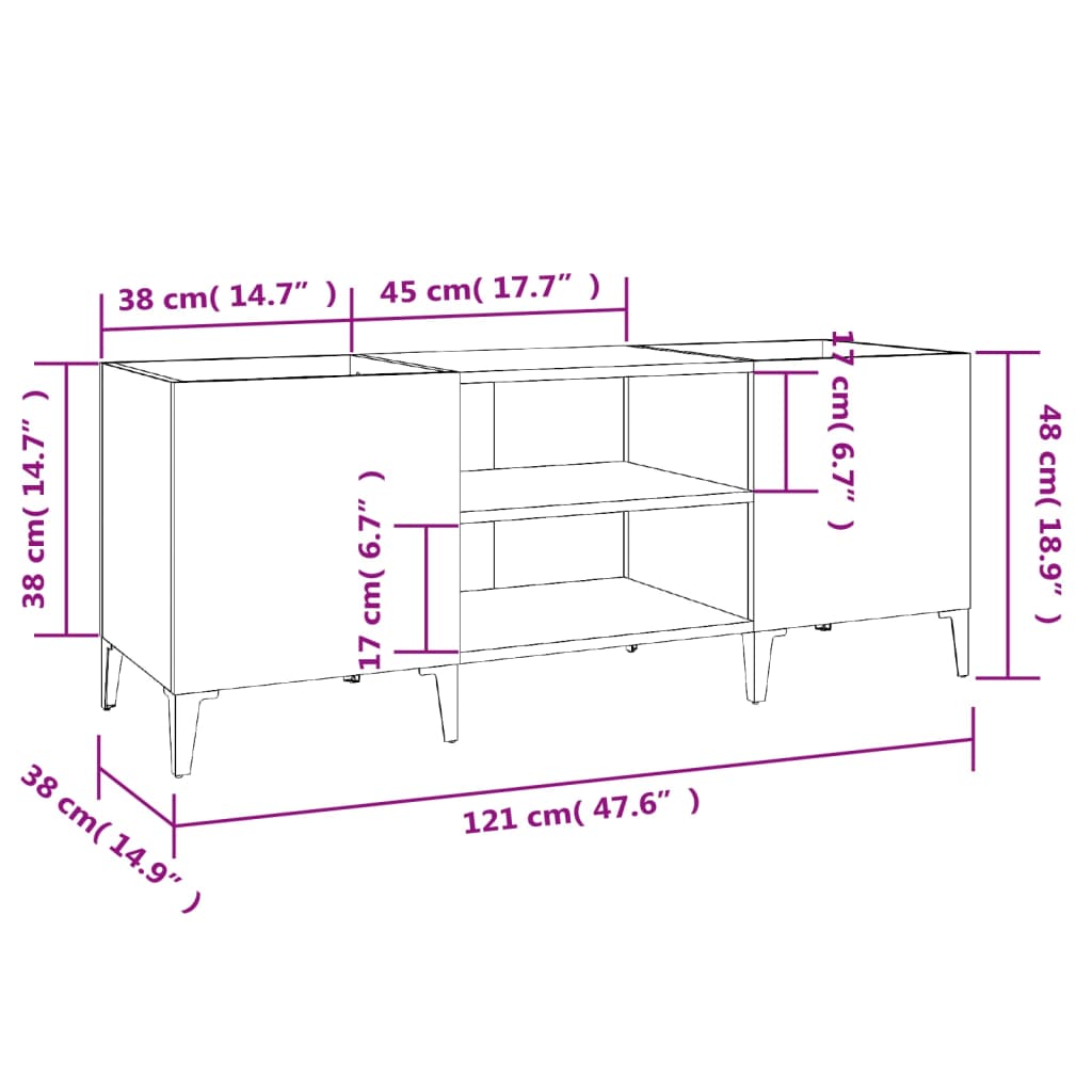 vidaXL Dulap pentru discuri stejar sonoma 121x38x48 cm, lemn prelucrat