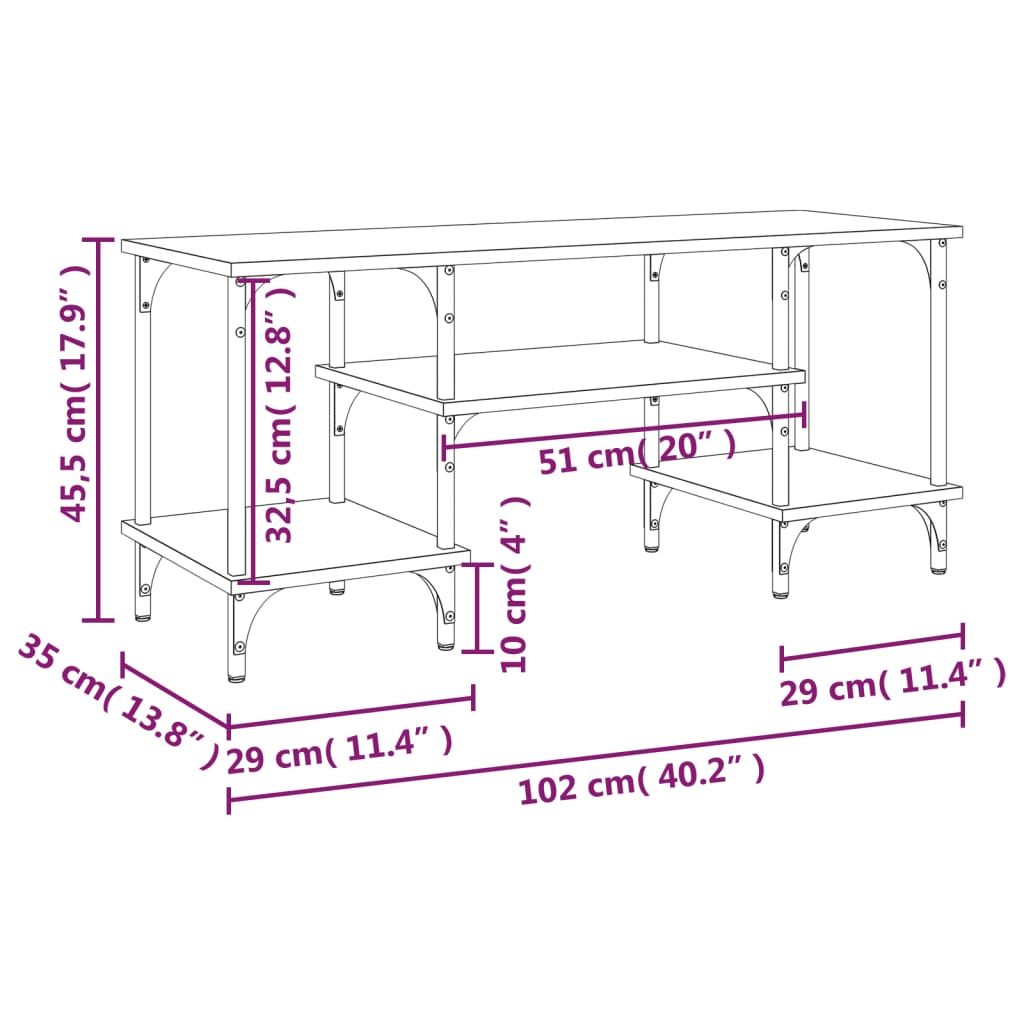 vidaXL Comodă TV, negru, 102x35x45,5 cm, lemn prelucrat