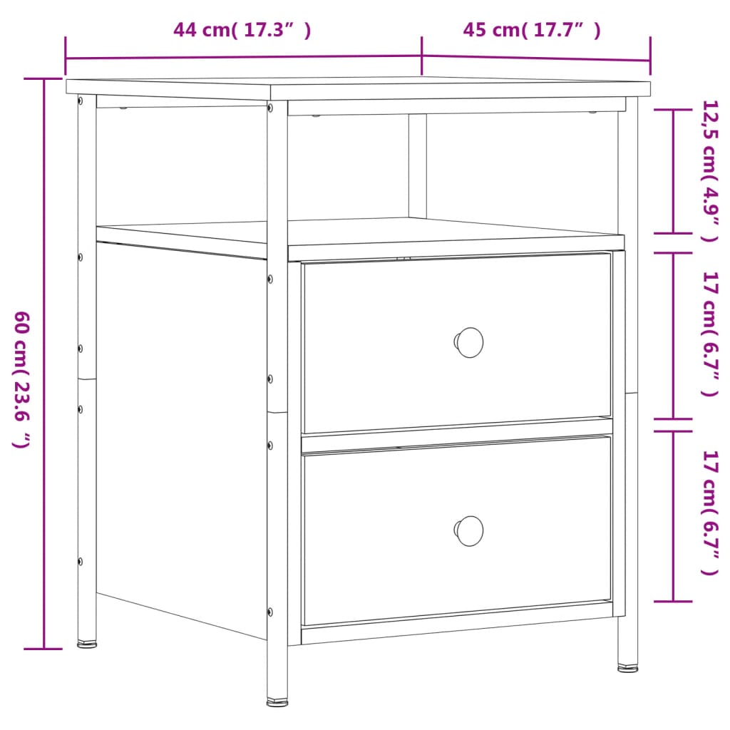 vidaXL Noptiere, 2 buc., stejar maro, 44x45x60 cm, lemn compozit