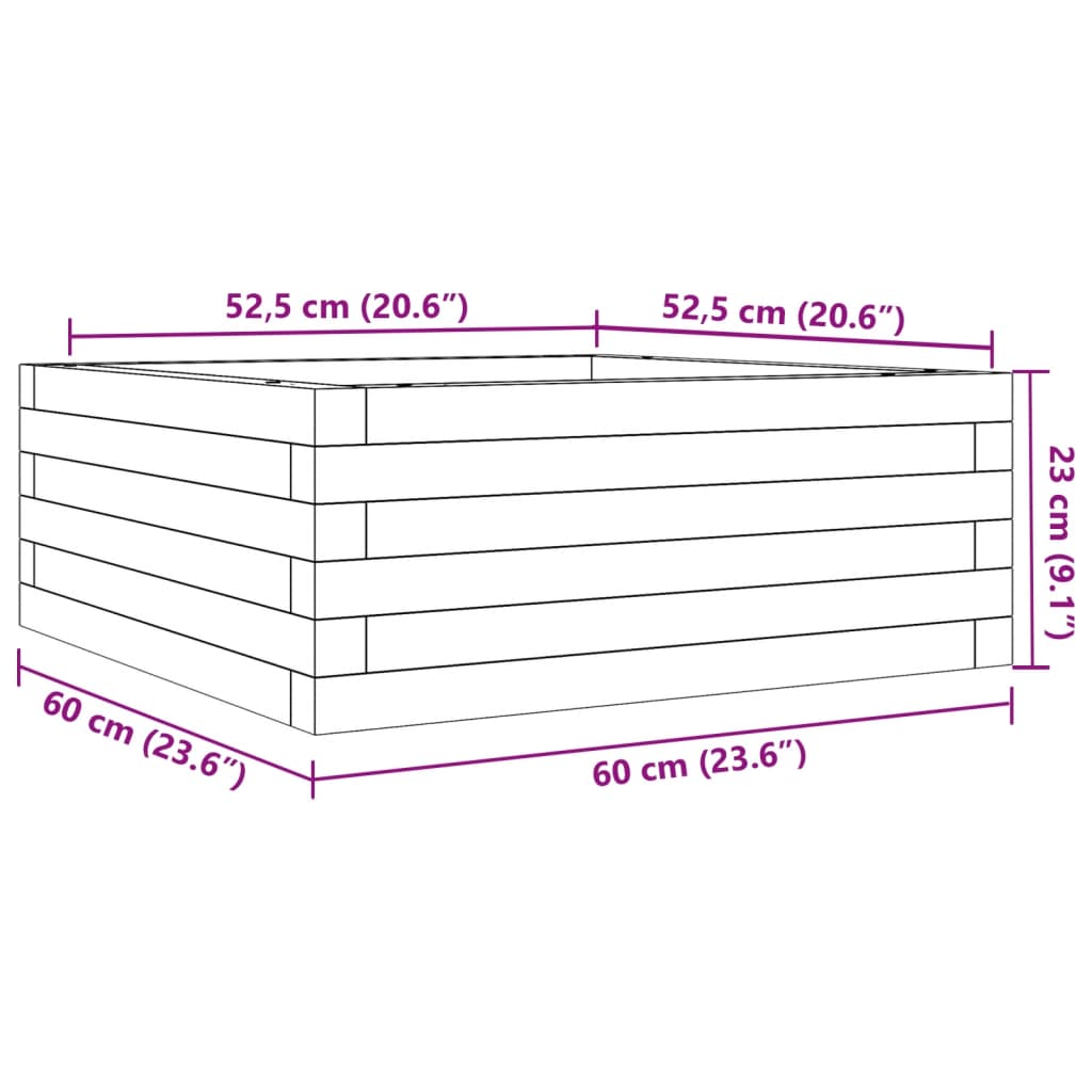 vidaXL Jardinieră de grădină, alb, 60x60x23 cm, lemn masiv de pin