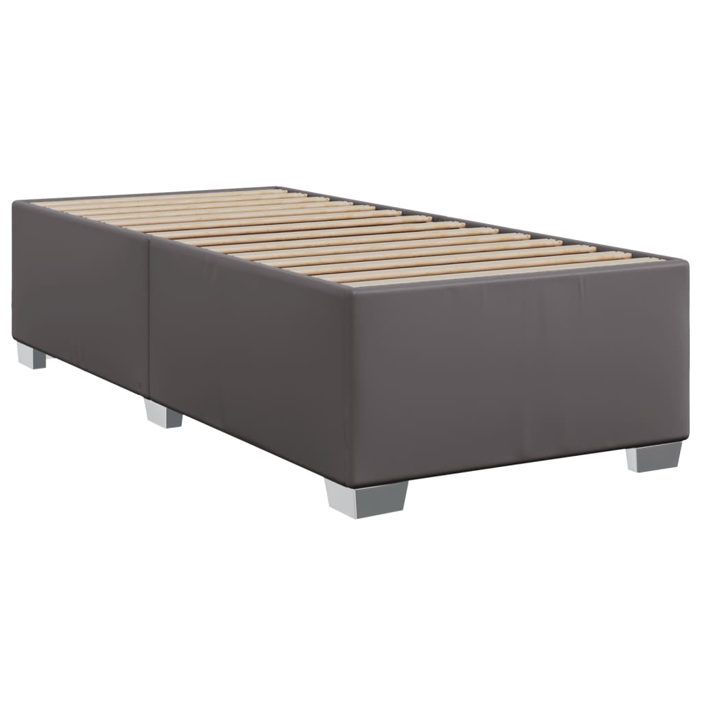 vidaXL Pat box spring cu saltea, gri, 90x190 cm, piele ecologică