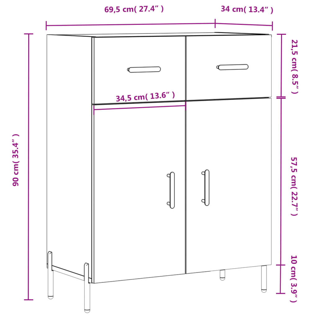 vidaXL Dulap, alb extralucios, 69,5x34x90 cm, lemn compozit