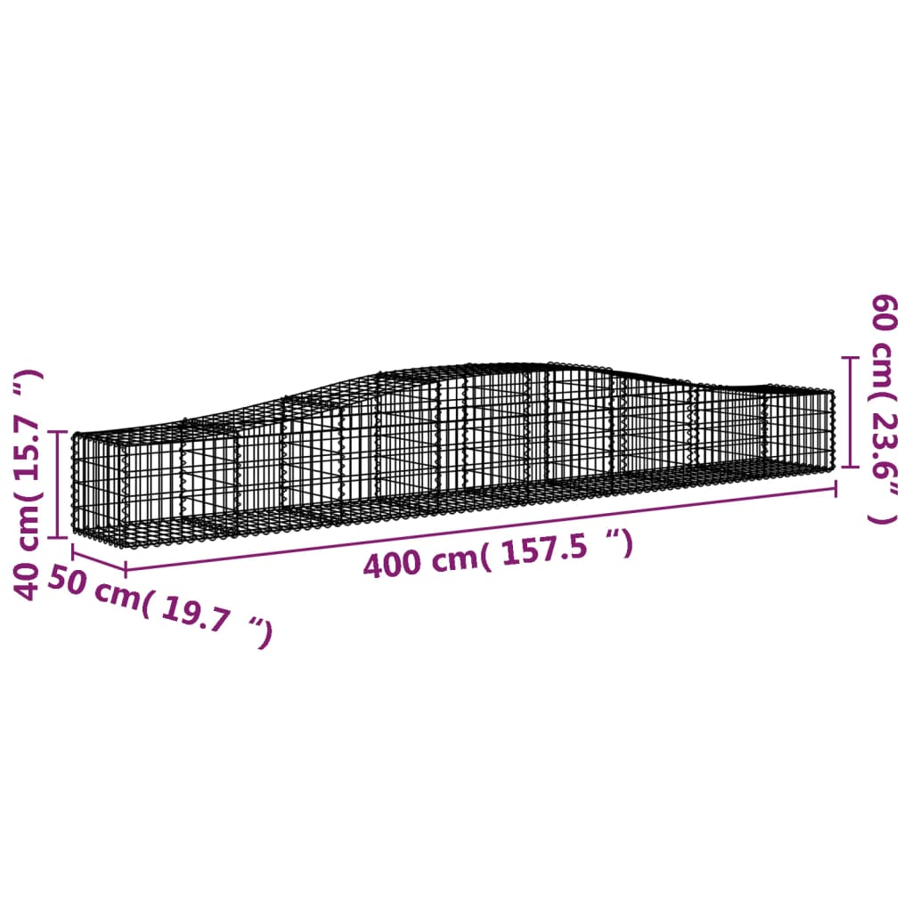 vidaXL Coșuri gabion arcuite 2 buc, 400x50x40/60 cm, fier galvanizat