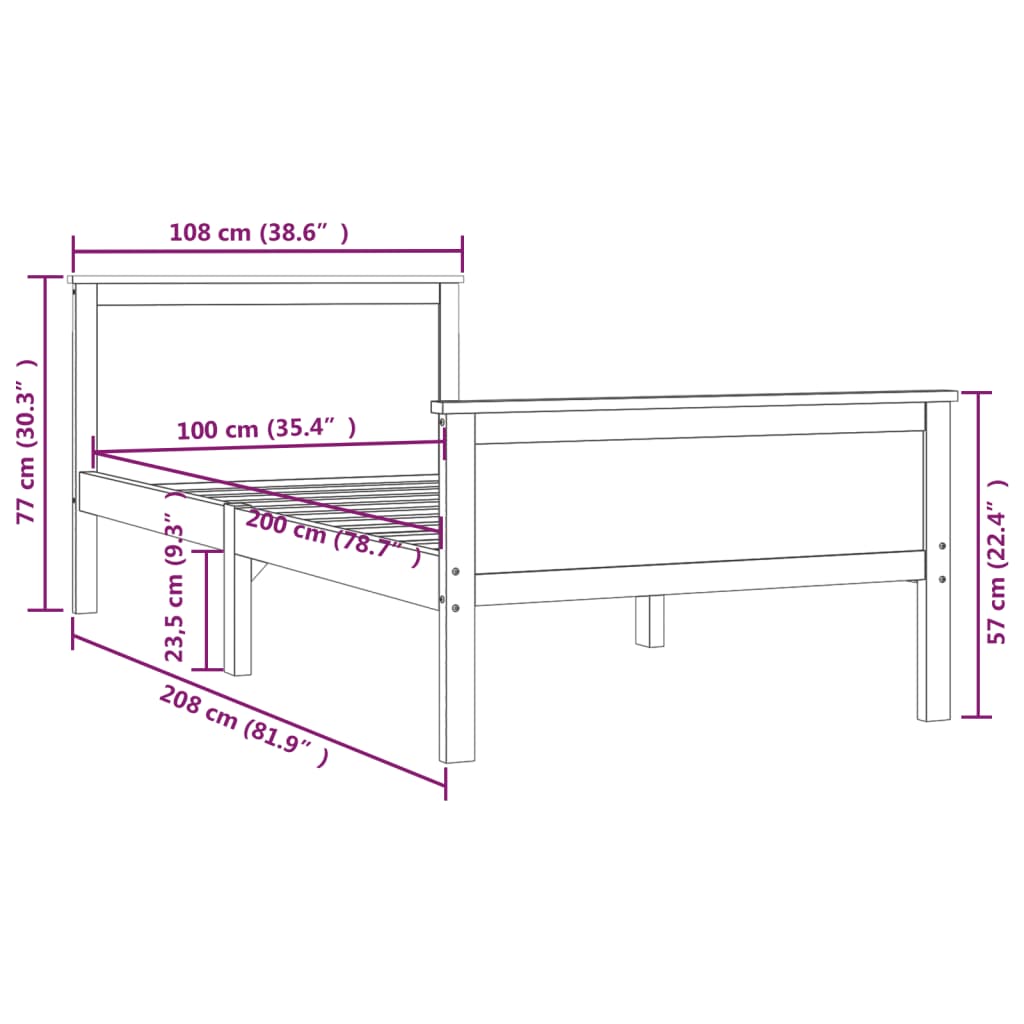 vidaXL Cadru de pat, maro miere, 100x200 cm, lemn masiv de pin