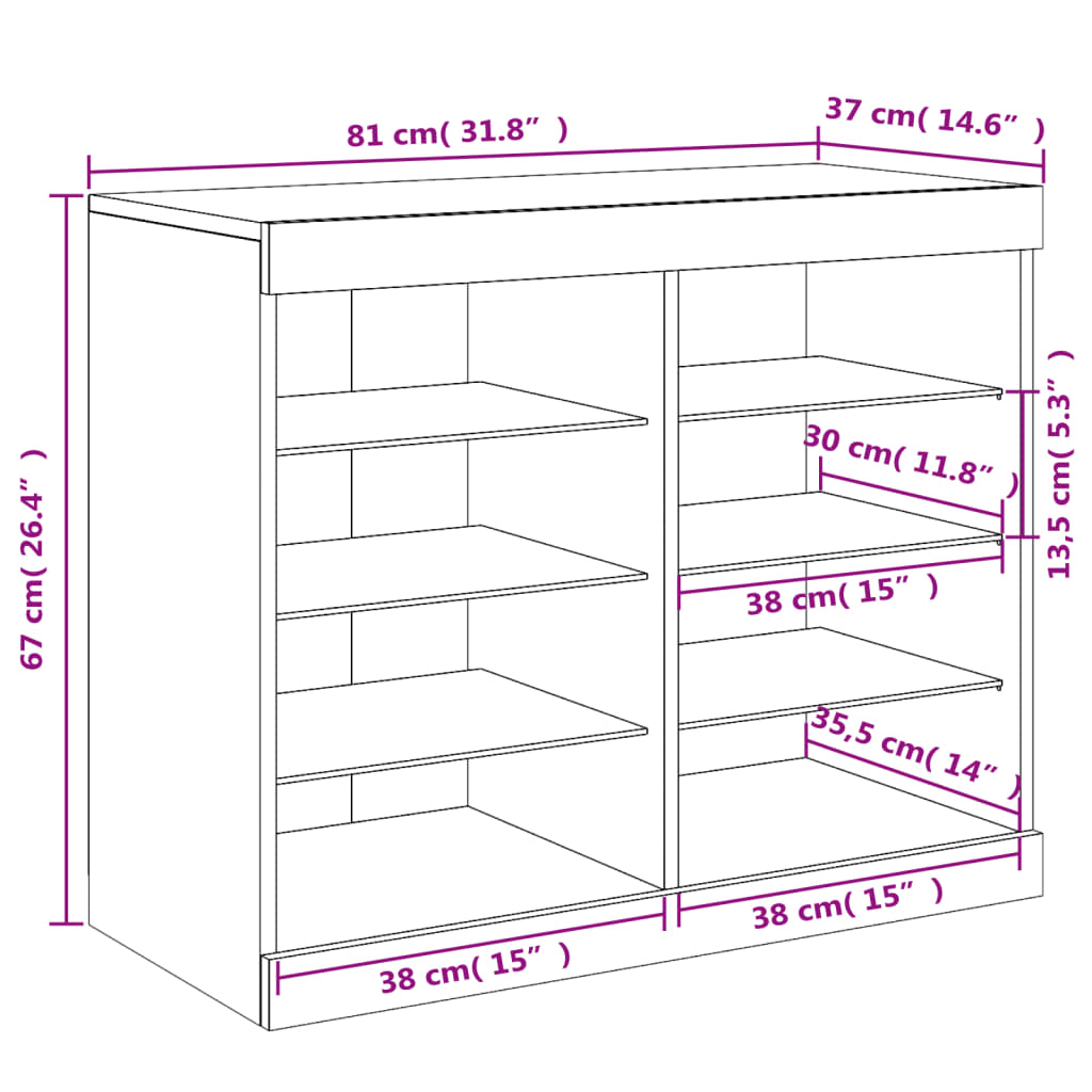 vidaXL Servantă cu lumini LED, alb, 81x37x67 cm