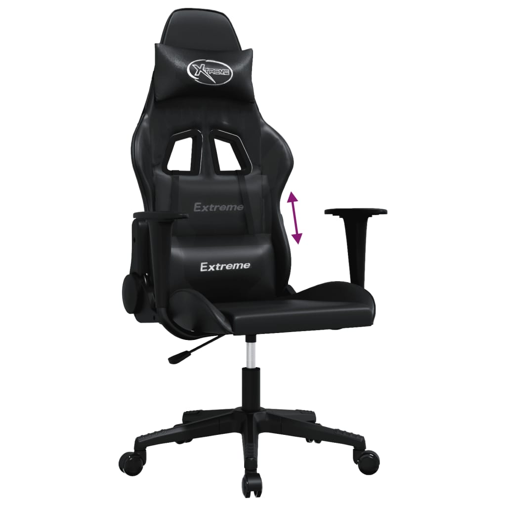 vidaXL Scaun de gaming de masaj, negru, piele ecologică