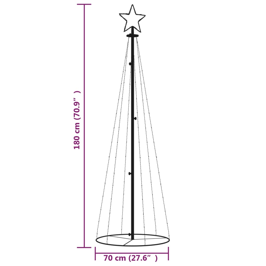 vidaXL Brad de Crăciun conic, 108 LED-uri, alb cald, 70x180 cm