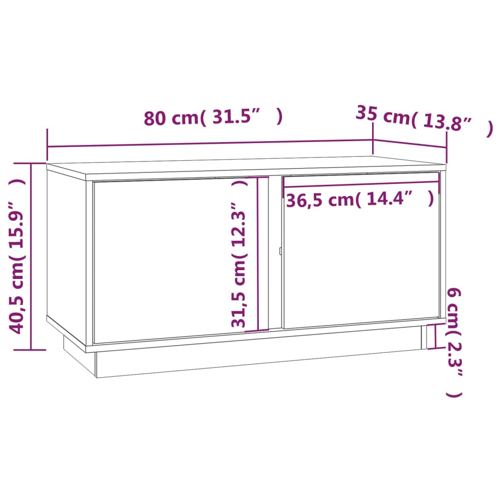 vidaXL Comodă TV, alb, 80x35x40,5 cm, lemn masiv de pin