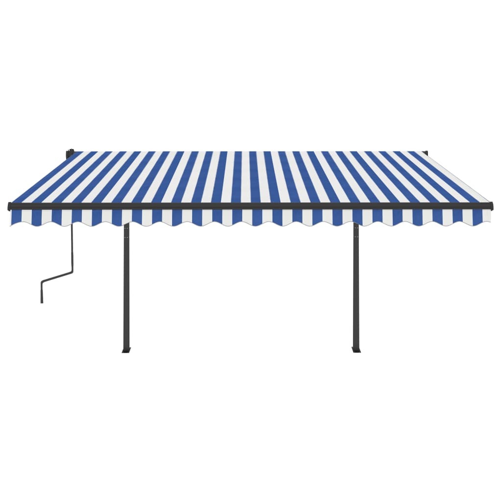 vidaXL Copertină retractabilă manual, cu LED, albastru & alb 4,5x3,5 m