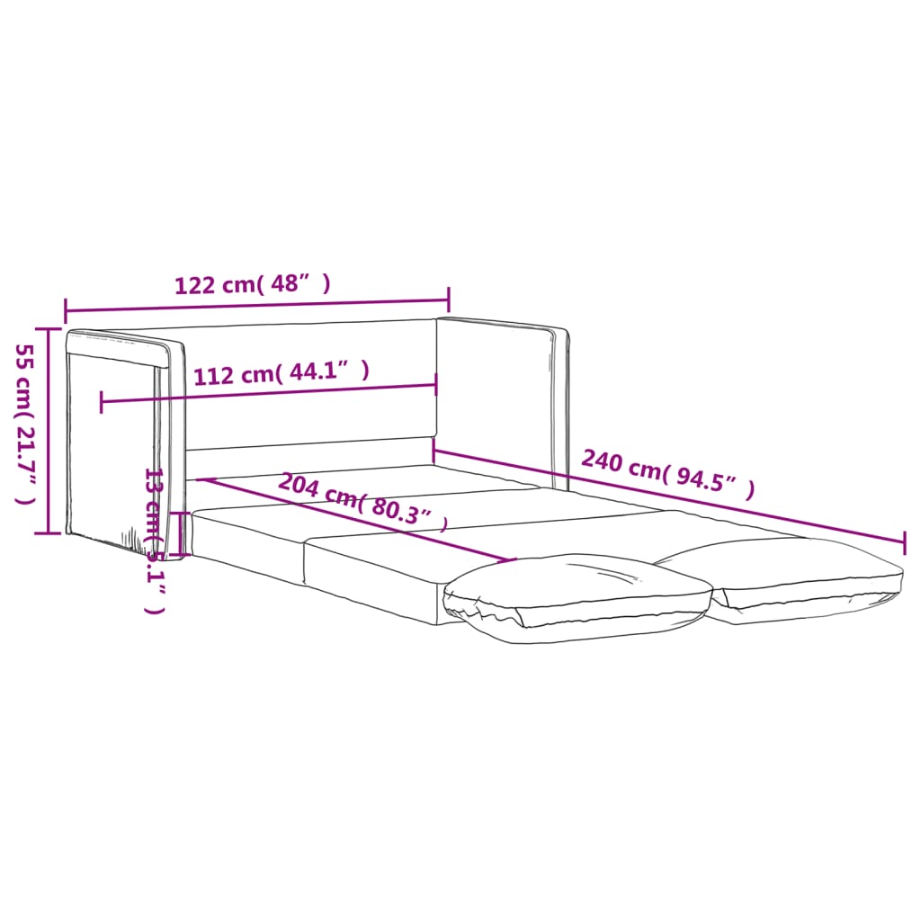 vidaXL Canapea extensibilă 2 în 1, negru, 122x204x55 cm catifea