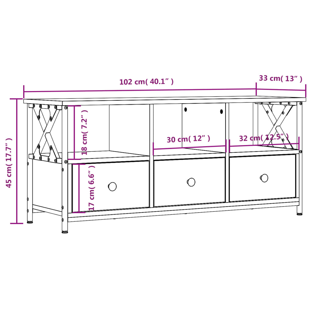 vidaXL Comodă TV, negru, 102x33x45 cm, lemn prelucrat & fier