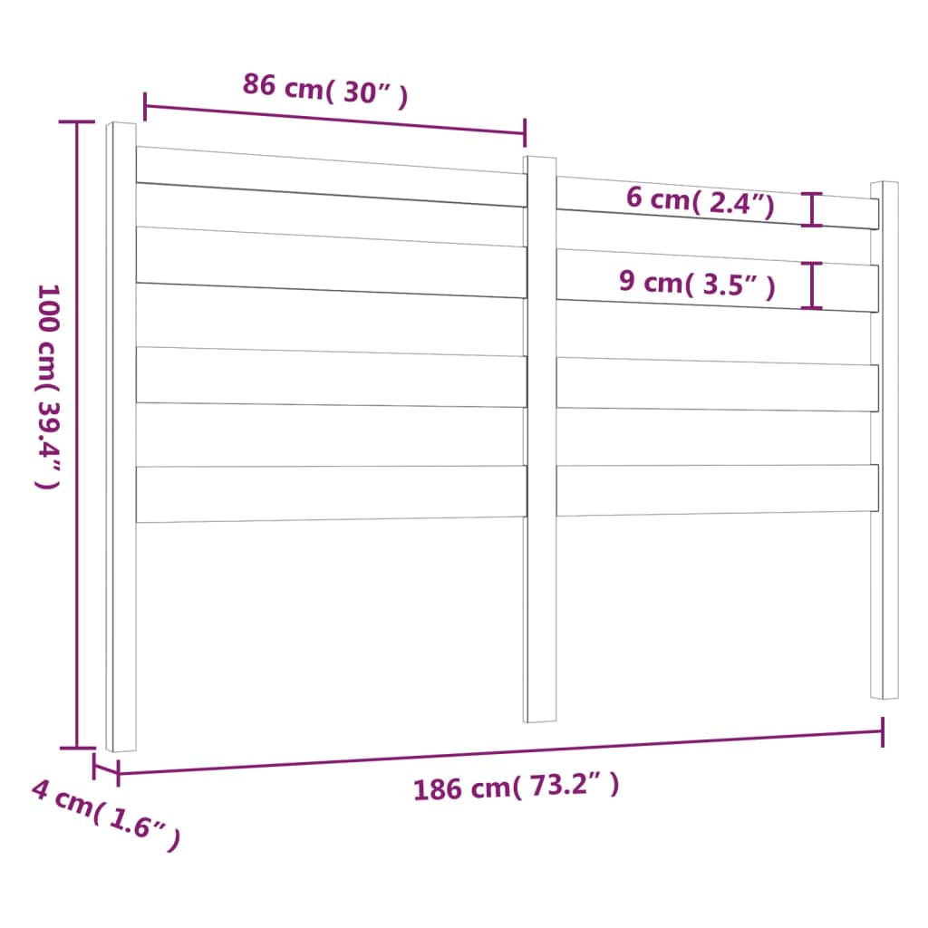 vidaXL Tăblie de pat, gri, 186x4x100 cm, lemn masiv de pin