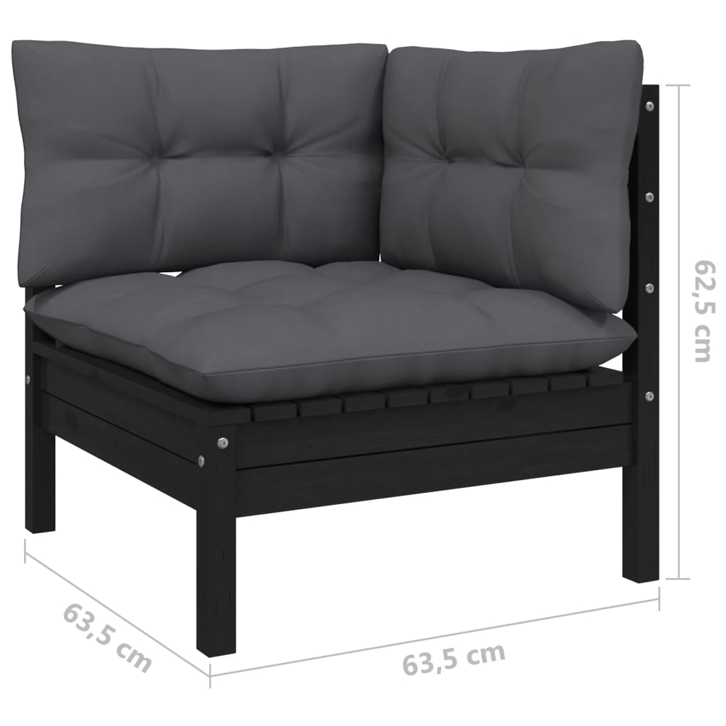 vidaXL Set mobilier grădină cu perne, 13 piese, negru, lemn de pin