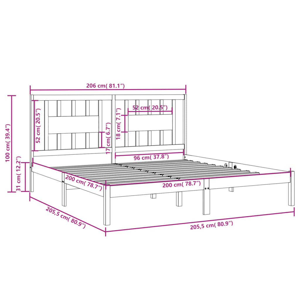 vidaXL Cadru de pat, gri, 200x200 cm, lemn masiv de pin