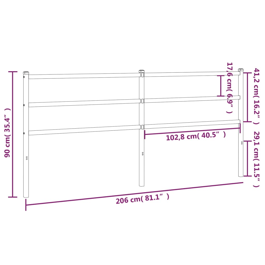 vidaXL Tăblie de pat metalică, negru, 200 cm