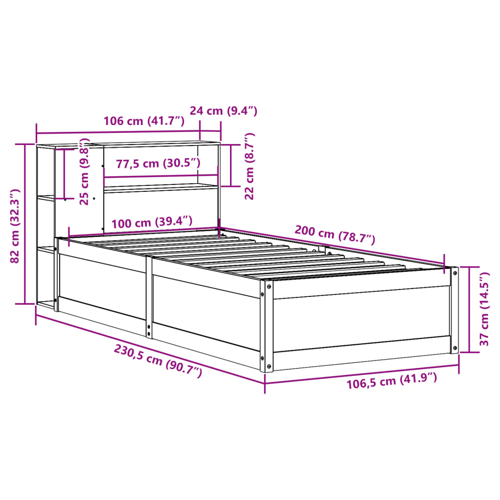 vidaXL Cadru pat fără saltea, alb, 100x200 cm, lemn masiv pin