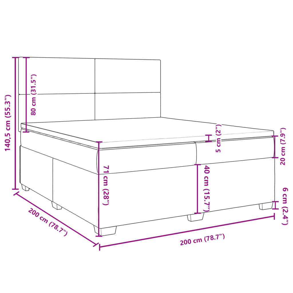 vidaXL Pat box spring cu saltea, verde închis, 200x200 cm, catifea