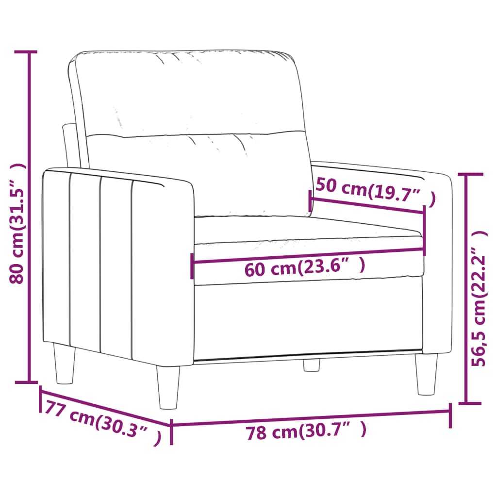 vidaXL Fotoliu canapea, crem, 60 cm, material textil