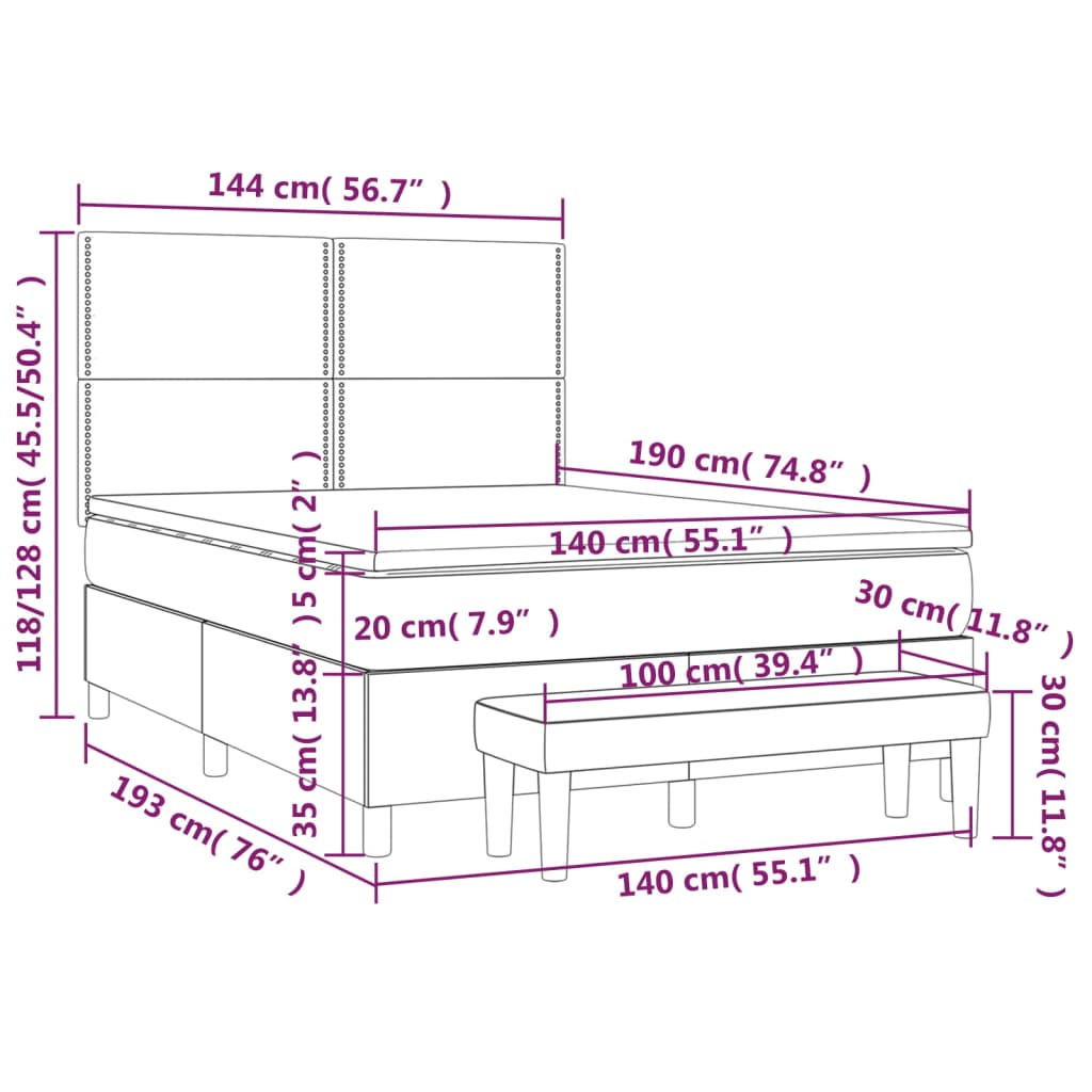 vidaXL Pat box spring cu saltea, cappuccino, 140x190cm piele ecologică