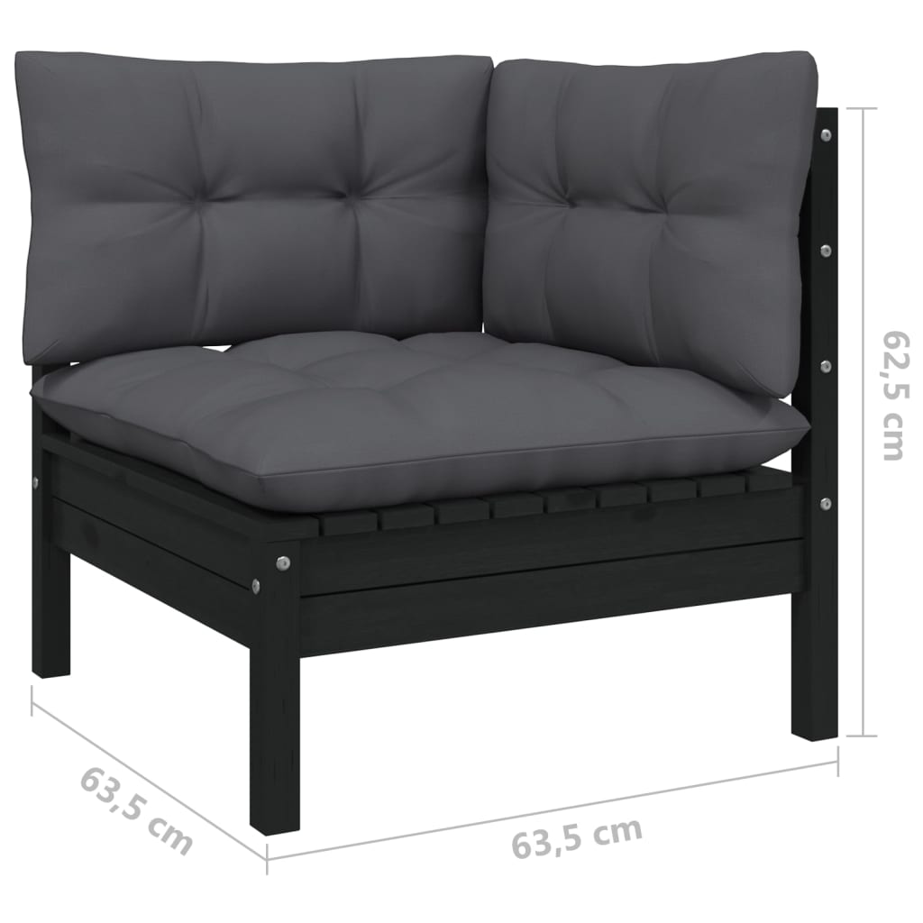 vidaXL Set mobilier grădină cu perne, 12 piese, negru, lemn masiv pin