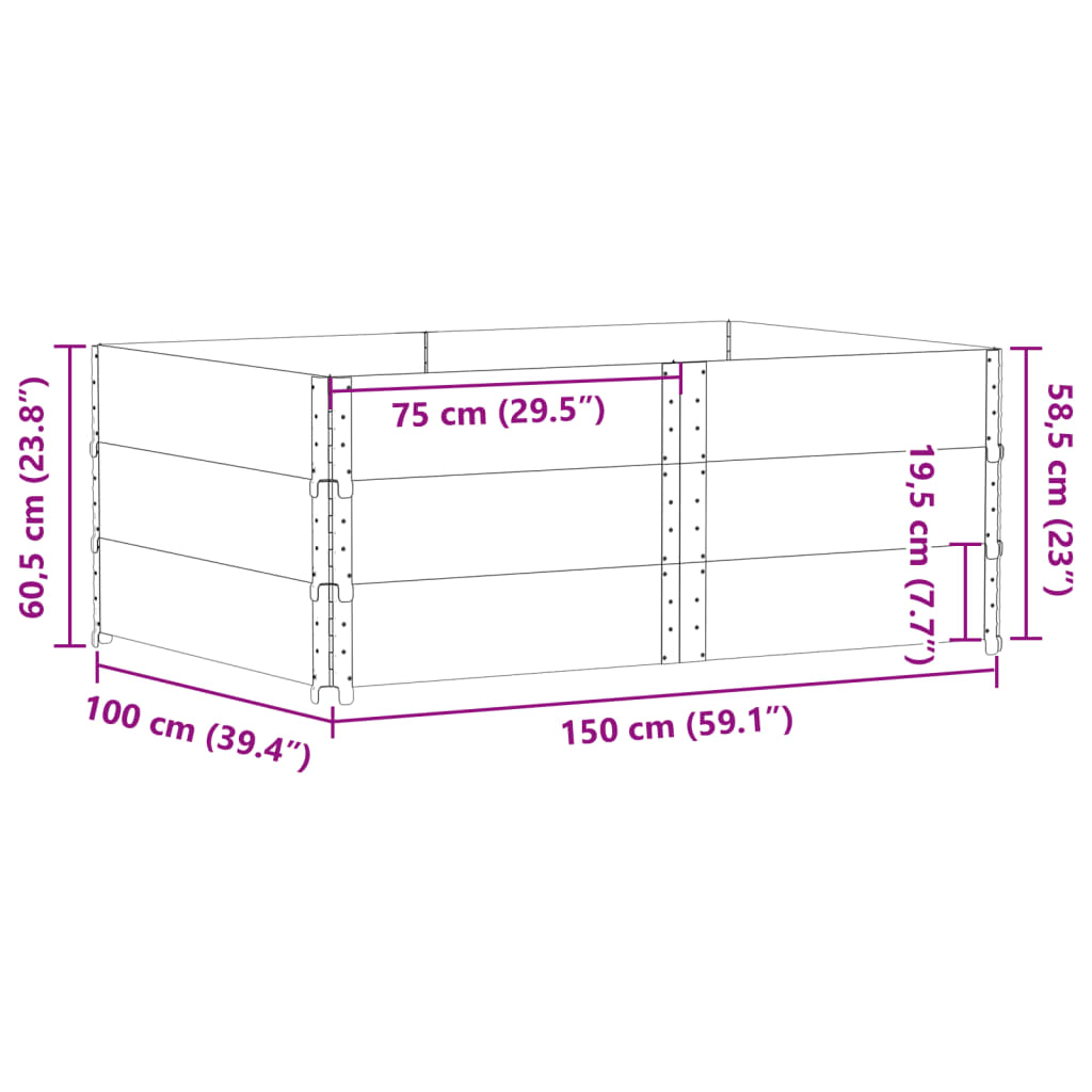 vidaXL Rame pentru paleți, 3 buc., negru, 150x100 cm, lemn masiv pin