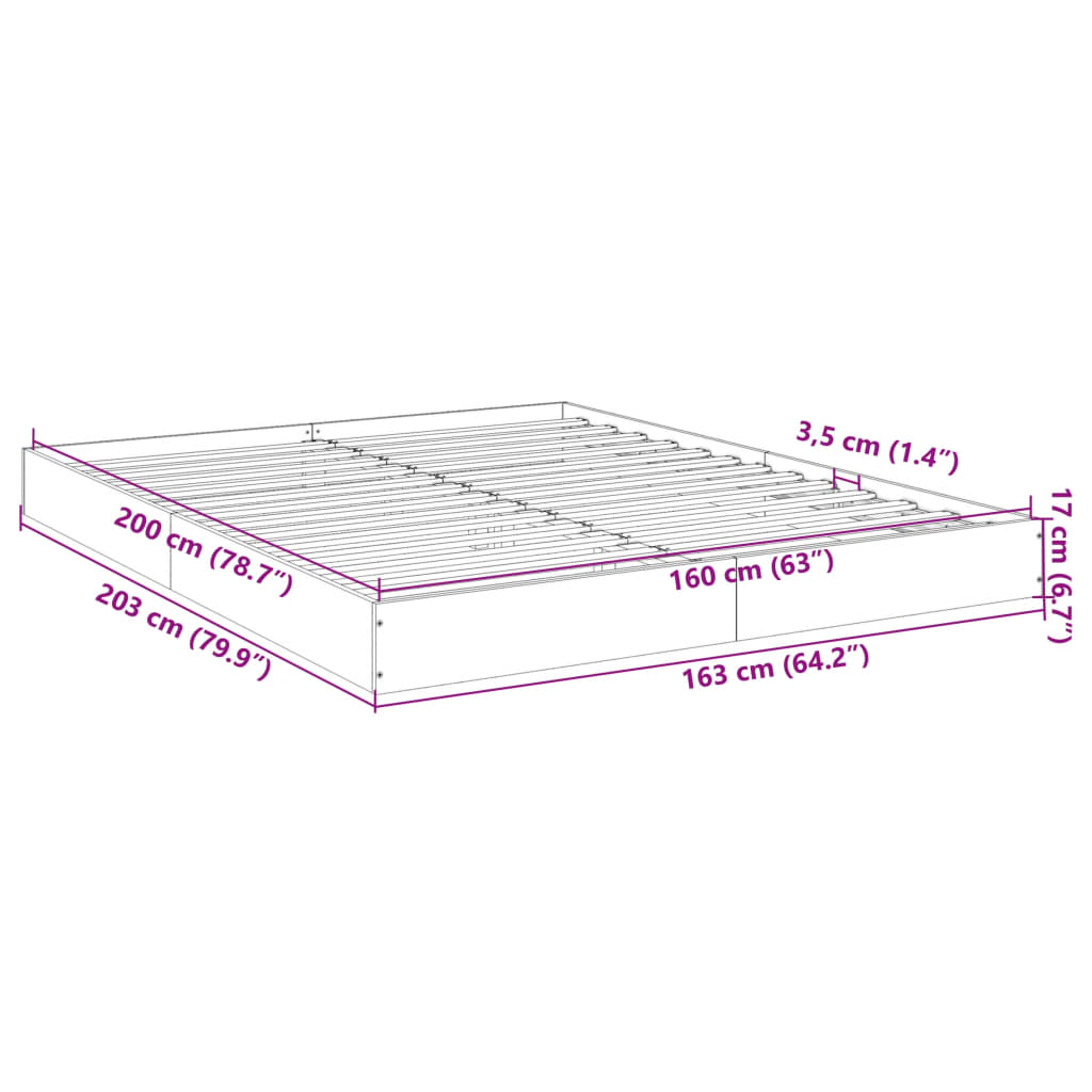 vidaXL Cadru de pat, stejar fumuriu, 160x200 cm, lemn prelucrat