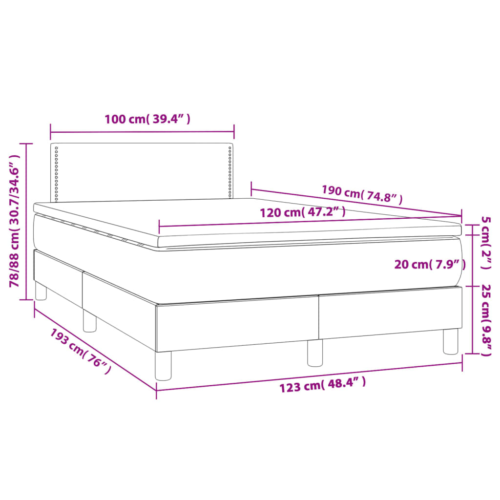 vidaXL Pat box spring cu saltea, gri, 120x190 cm, piele ecologică