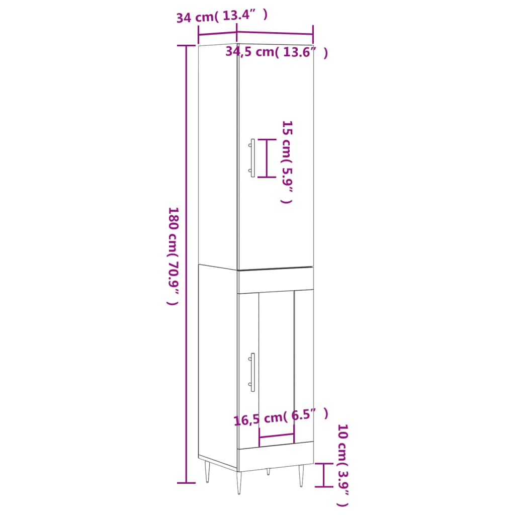 vidaXL Dulap înalt, alb extralucios, 34,5x34x180 cm, lemn prelucrat