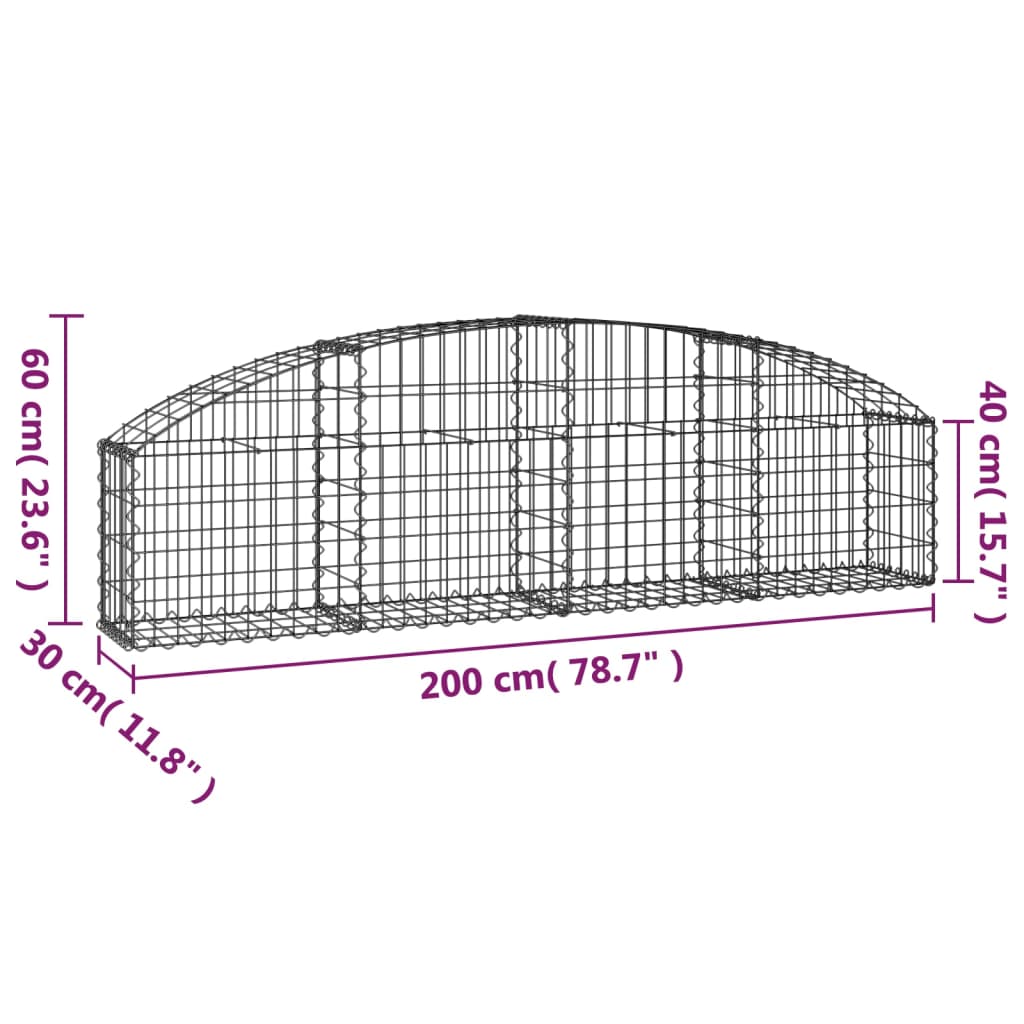 vidaXL Coș gabion arcuit, 200x30x40/60 cm, fier galvanizat