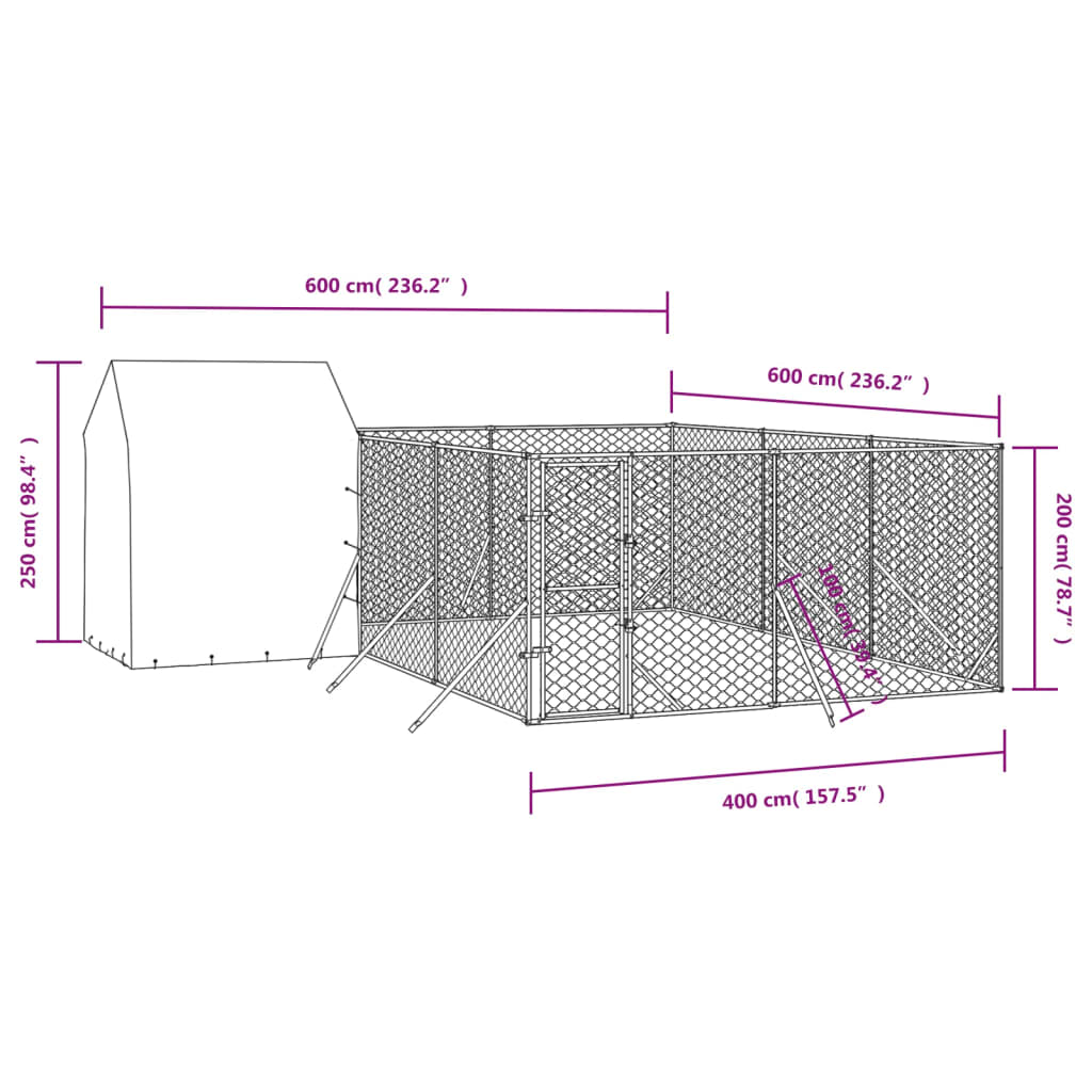 vidaXL Padoc de exterior cu acoperiș argintiu 6x6x2,5m oțel galvanizat