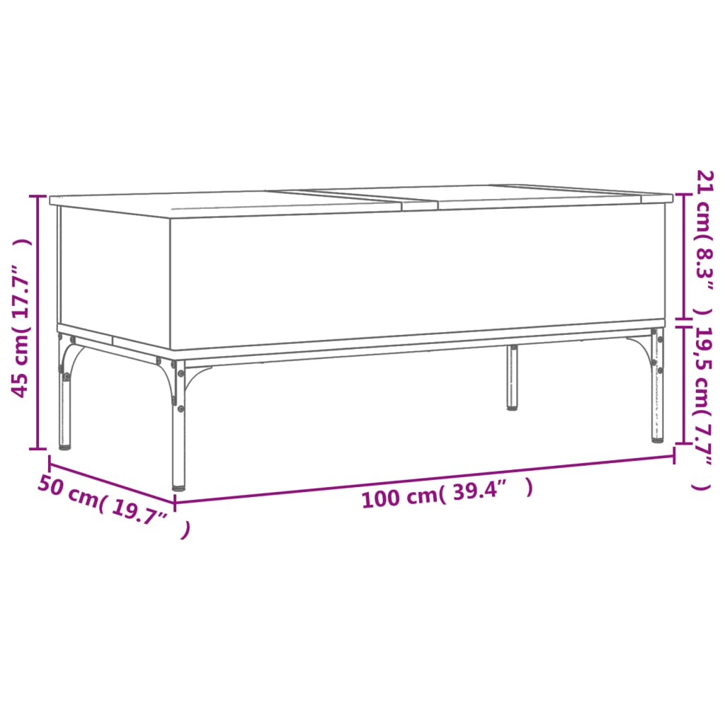 vidaXL Măsuță cafea stejar sonoma 100x50x45 cm lemn prelucrat și metal