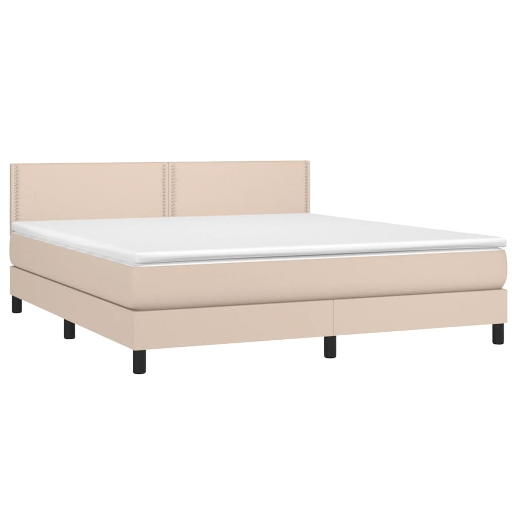 vidaXL Pat box spring cu saltea, cappuccino, 180x200cm piele ecologică