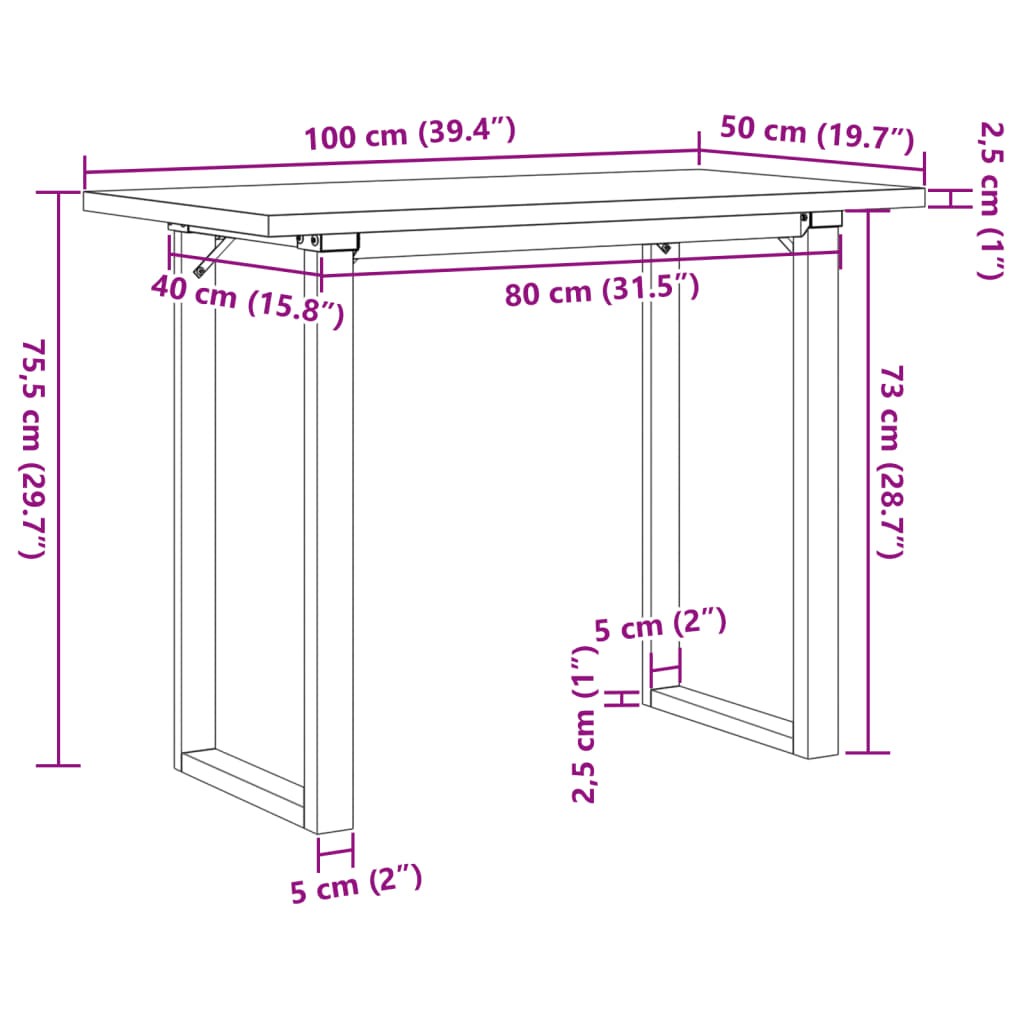 vidaXL Masă bucătărie, cadru O, 100x50x75,5 cm lemn masiv pin și fontă