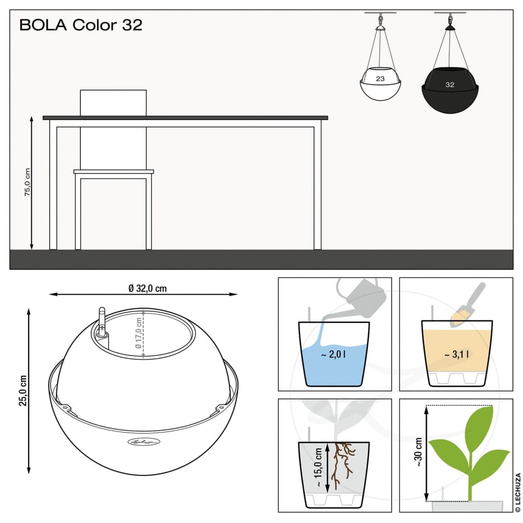 LECHUZA Jardinieră suspendată BOLA Color 32 ALL-IN-ONE, maro nisipiu