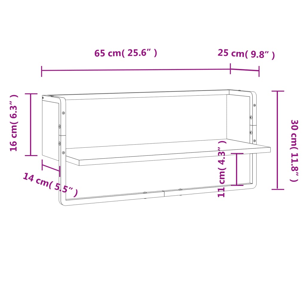 vidaXL Raft de perete cu bare, negru, 65x25x30 cm