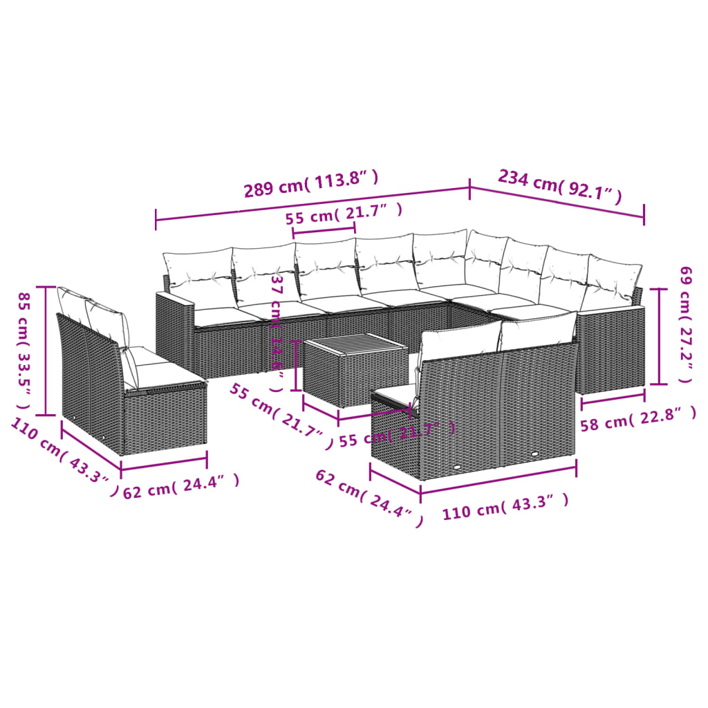 vidaXL Set mobilier de grădină cu perne, 13 piese, negru, poliratan