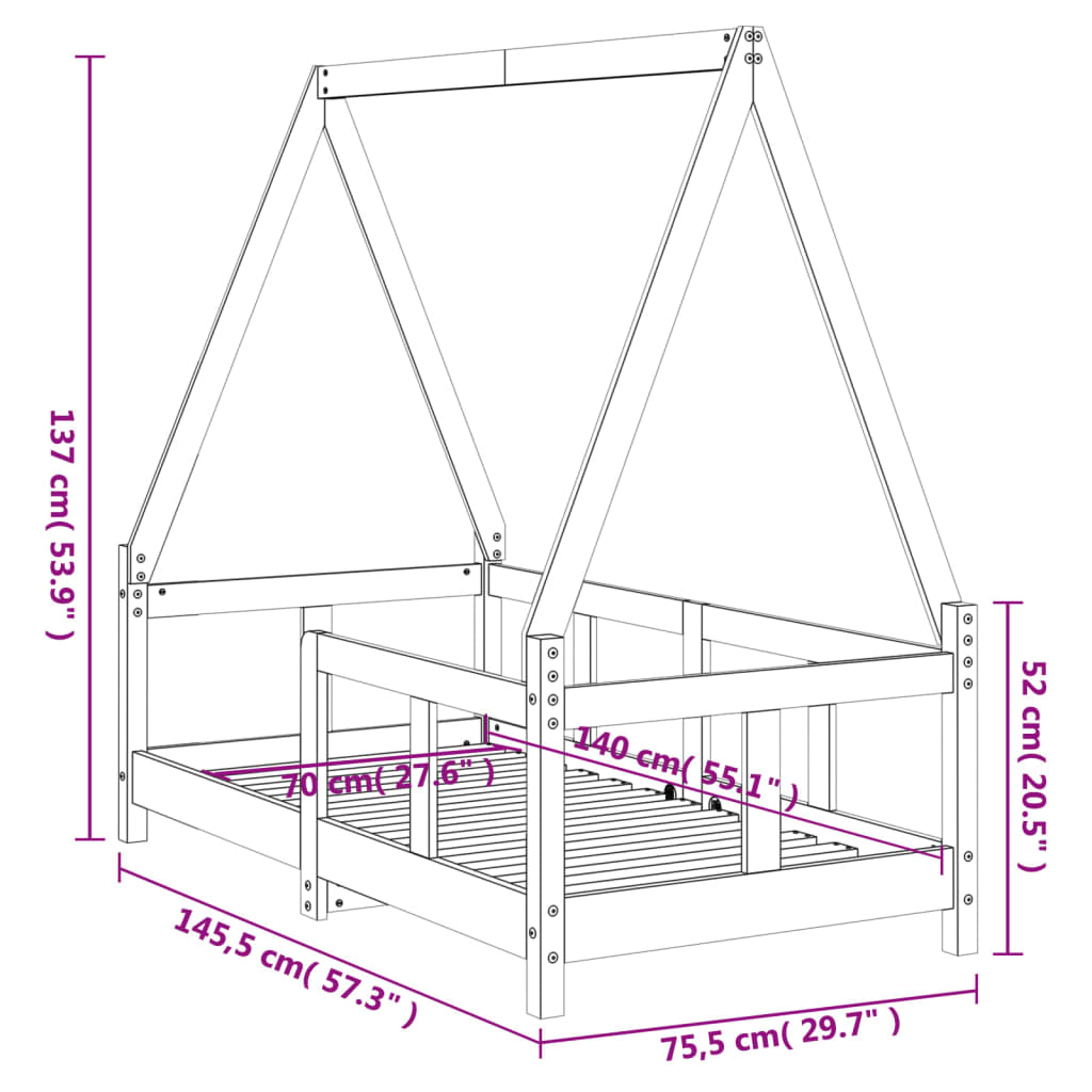 vidaXL Cadru de pat pentru copii, 70x140 cm, lemn masiv de pin