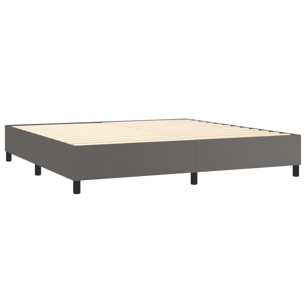 vidaXL Pat box spring cu saltea, gri, 200x200 cm, piele ecologică