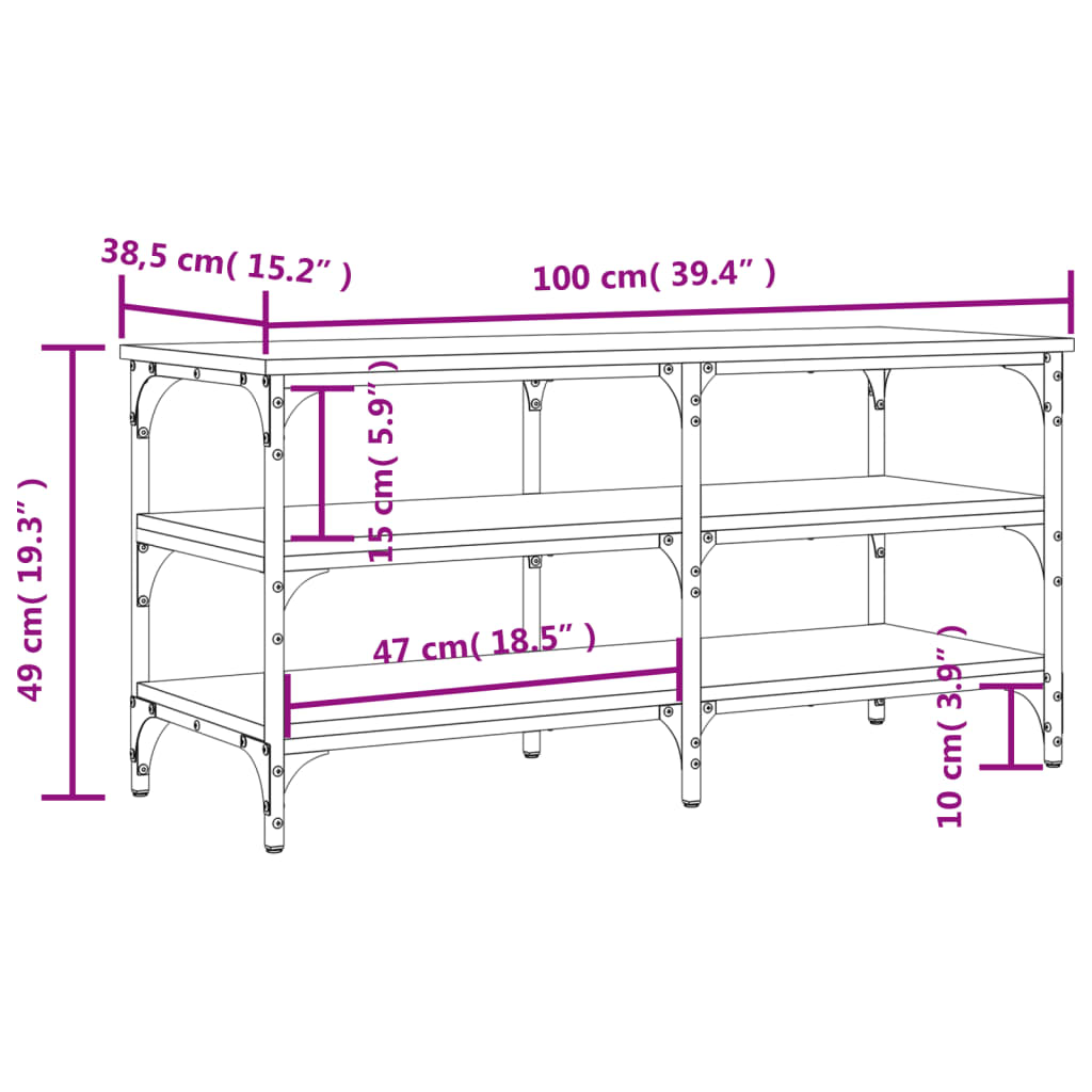 vidaXL Bancă de pantofi, negru, 100x38,5x49 cm, lemn prelucrat