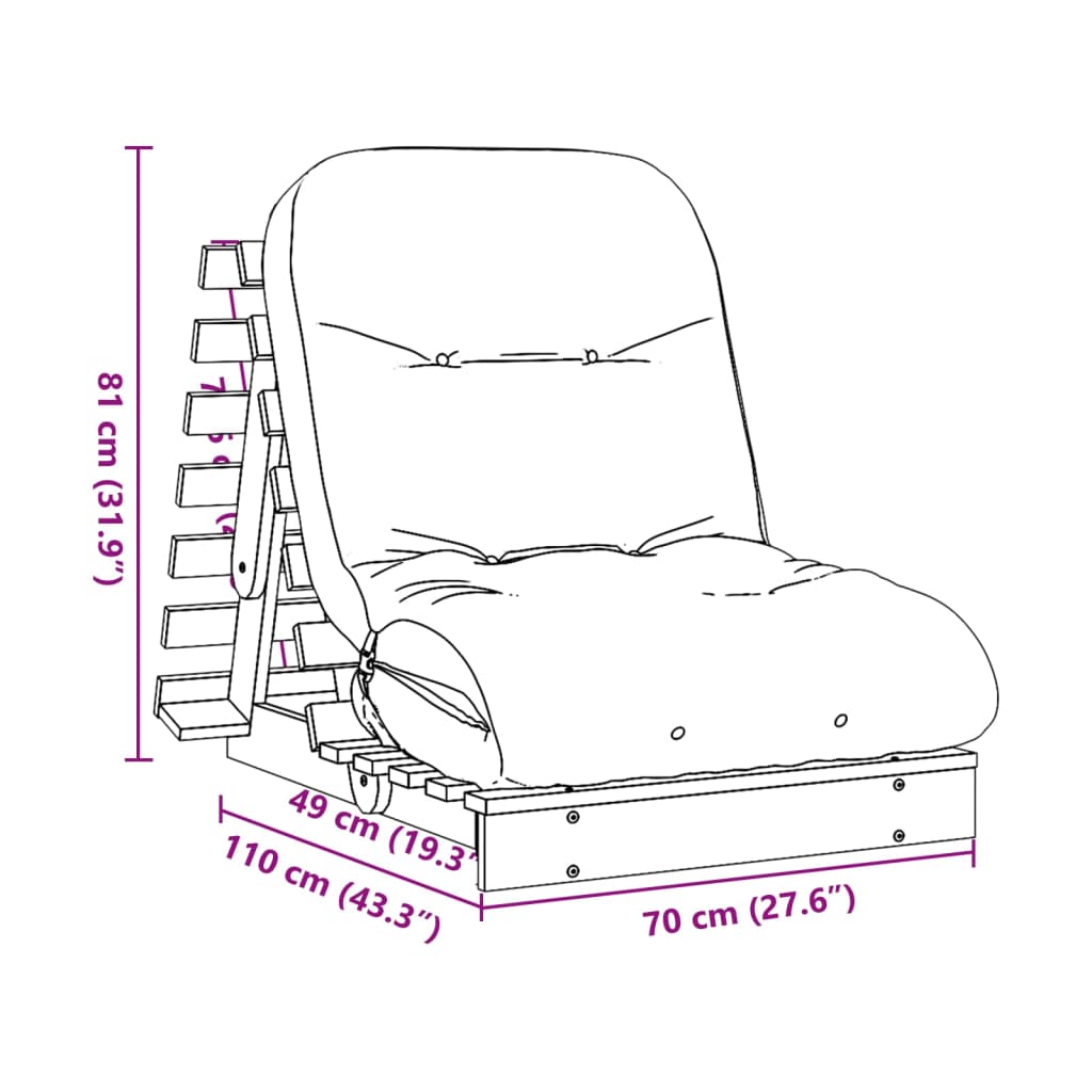 vidaXL Canapea futon cu saltea, 70x206x11 cm, lemn masiv douglas