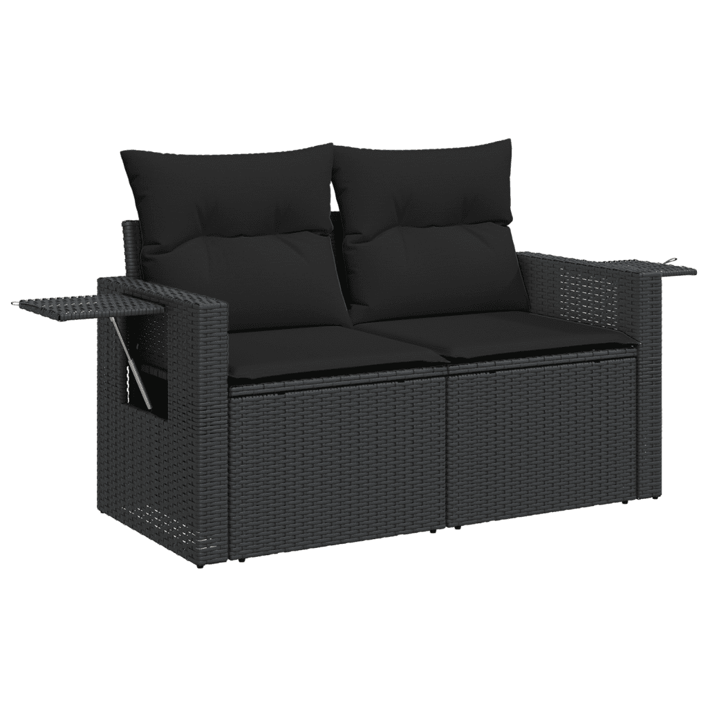 vidaXL Set mobilier de grădină cu perne, 9 piese, negru, poliratan