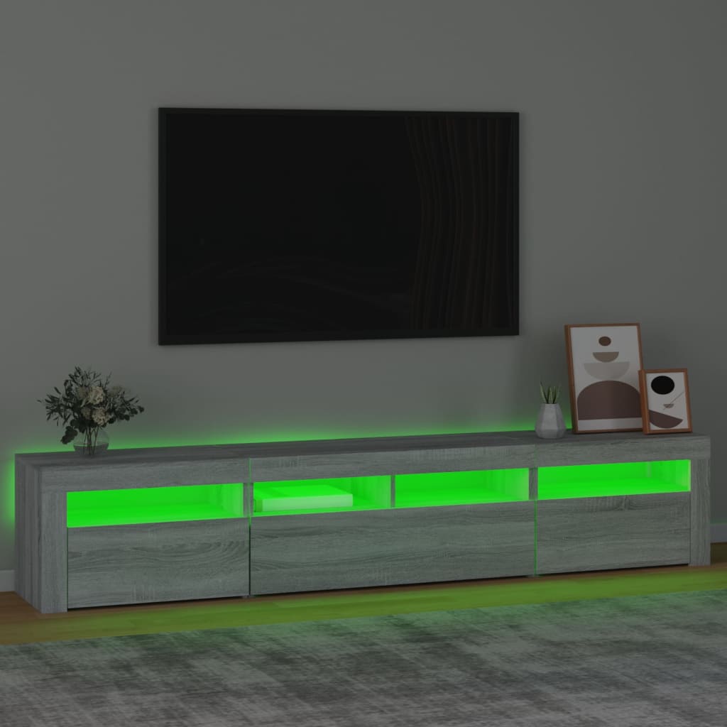 vidaXL Comodă TV cu lumini LED, gri sonoma, 210x35x40 cm