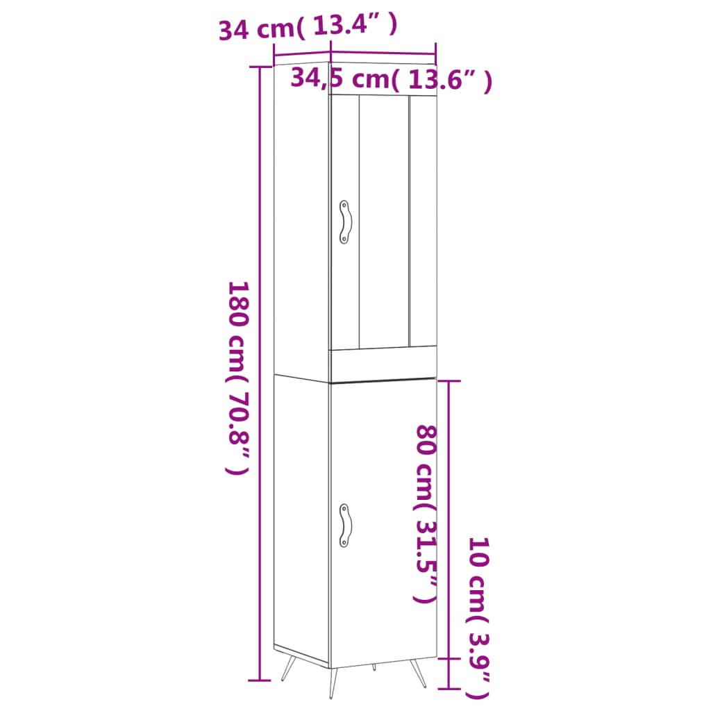 vidaXL Dulap înalt, gri beton, 34,5x34x180 cm, lemn prelucrat