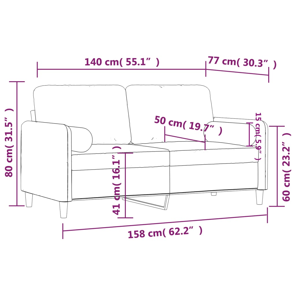 vidaXL Canapea cu 2 locuri cu pernuțe, gri închis, 140 cm, catifea