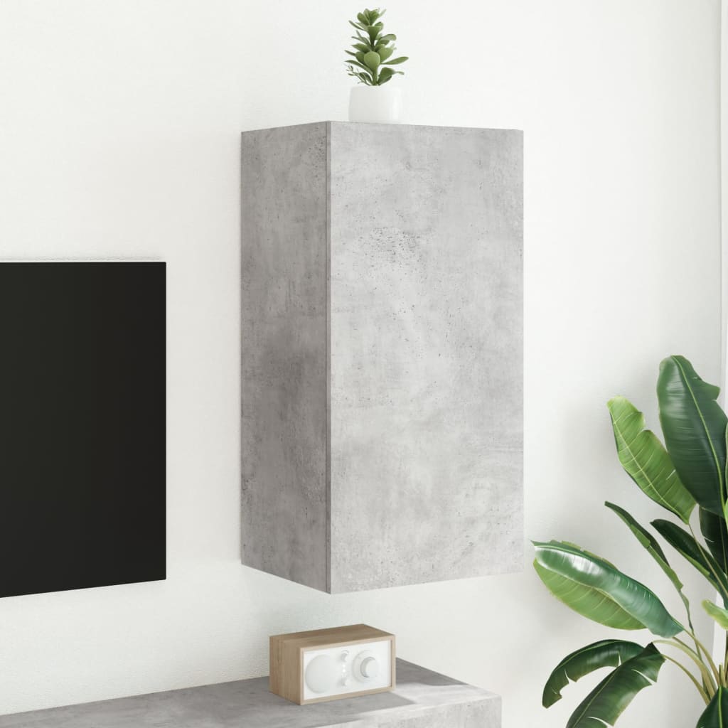 vidaXL Comodă TV de perete cu lumini LED, gri beton, 40,5x35x80 cm