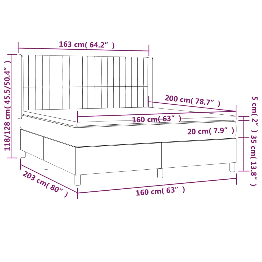 vidaXL Pat box spring cu saltea, crem, 160x200 cm, material textil