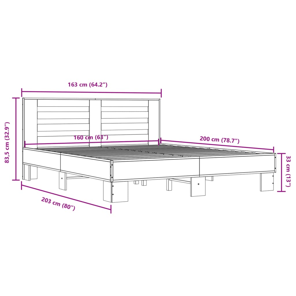 vidaXL Cadru de pat, gri sonoma, 160x200 cm, lemn prelucrat și metal