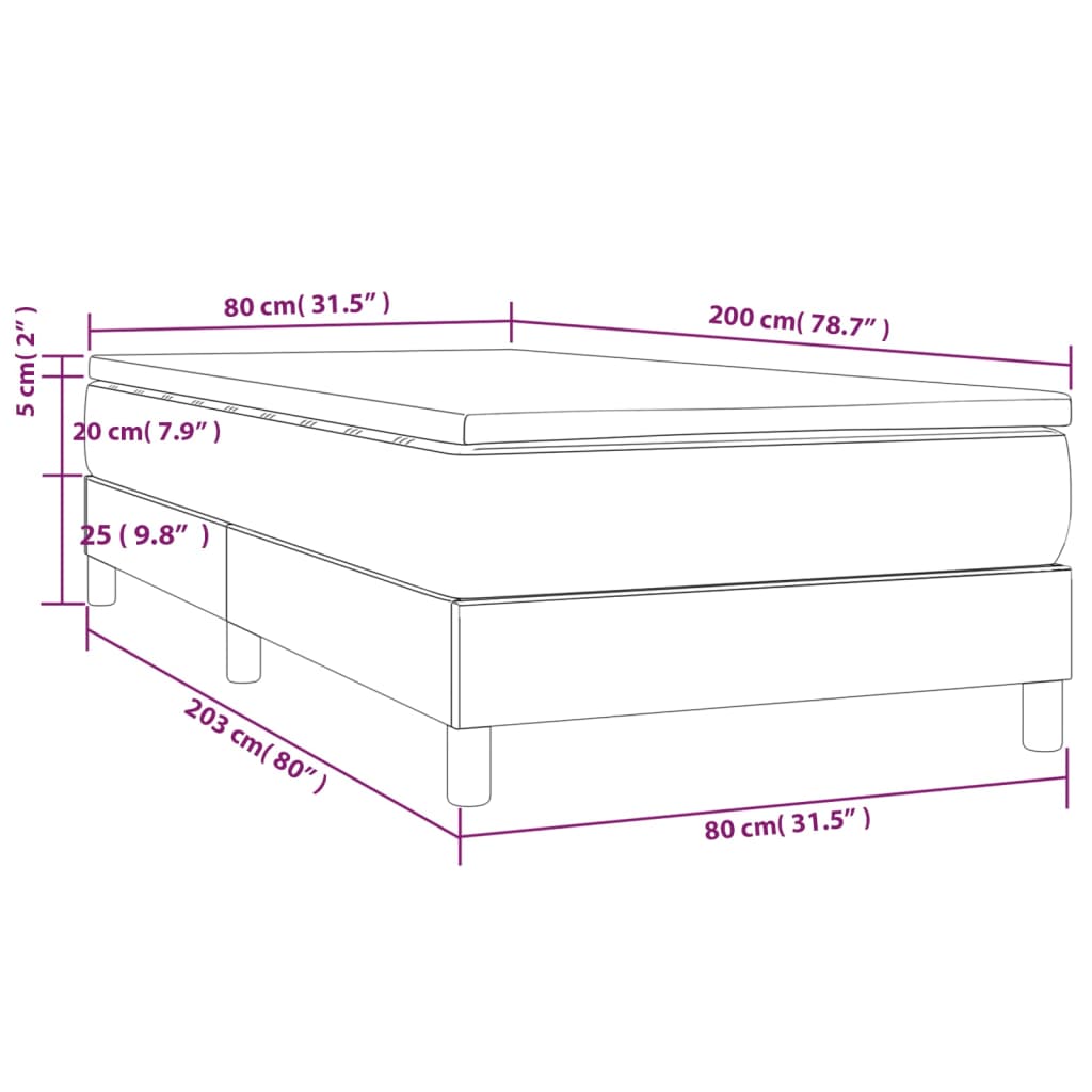 vidaXL Pat box spring cu saltea, gri deschis, 80x200 cm, textil