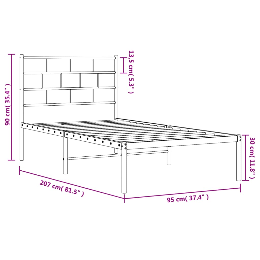 vidaXL Cadru pat metalic cu tăblie, alb, 90x200 cm