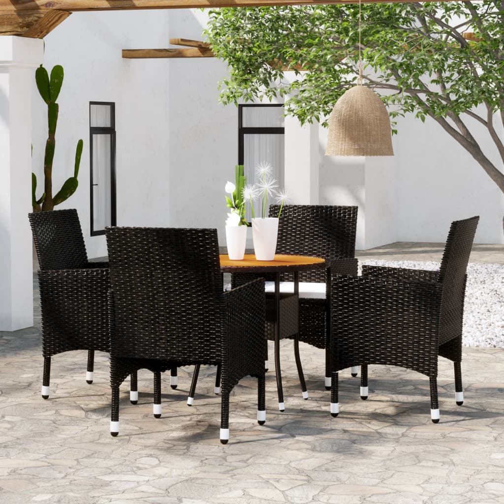 vidaXL Set mobilier de grădină, 5 piese, negru, poliratan